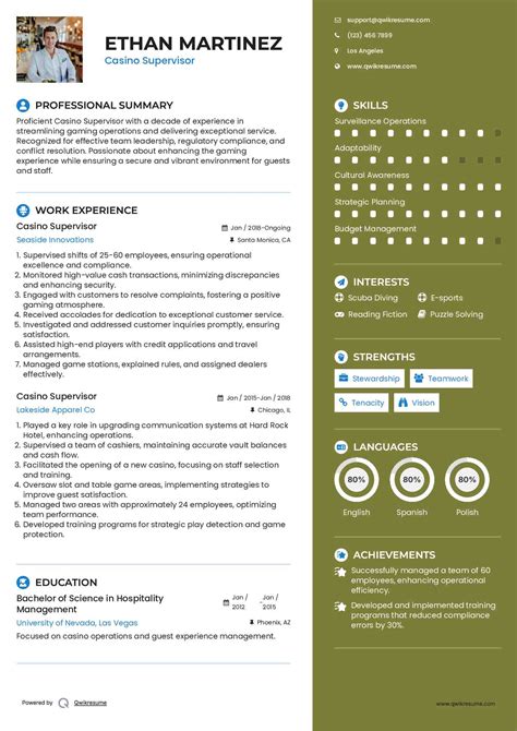 casino supervisor resume.